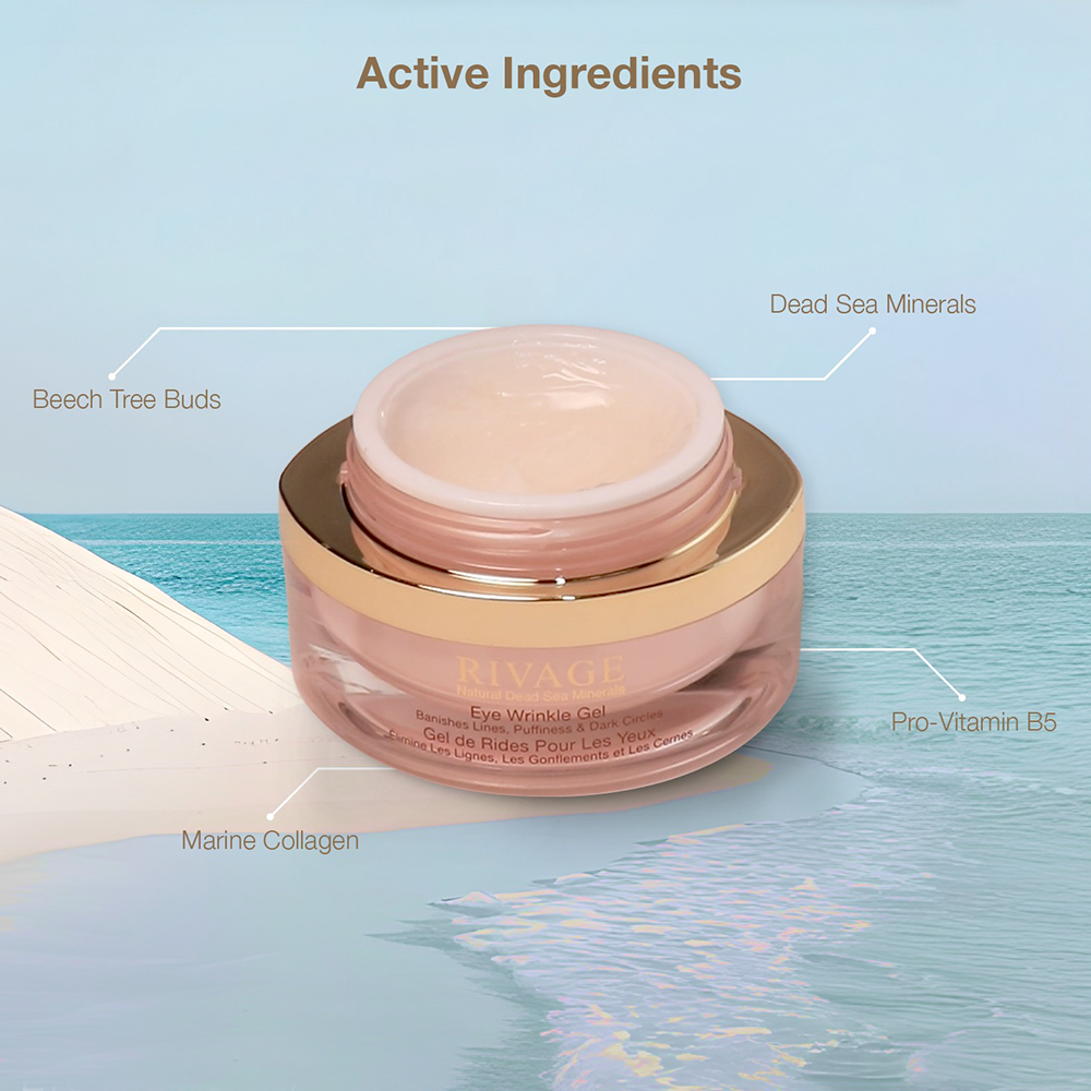 Rivage Eye Wrinkle Gel lightweight eye gel with collagen and Dead Sea minerals to reduce fine lines puffiness and dark circles