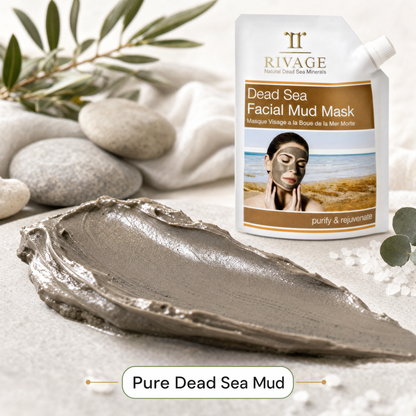 Close-up texture of pure Dead Sea mud from Rivage Facial Mud Mask