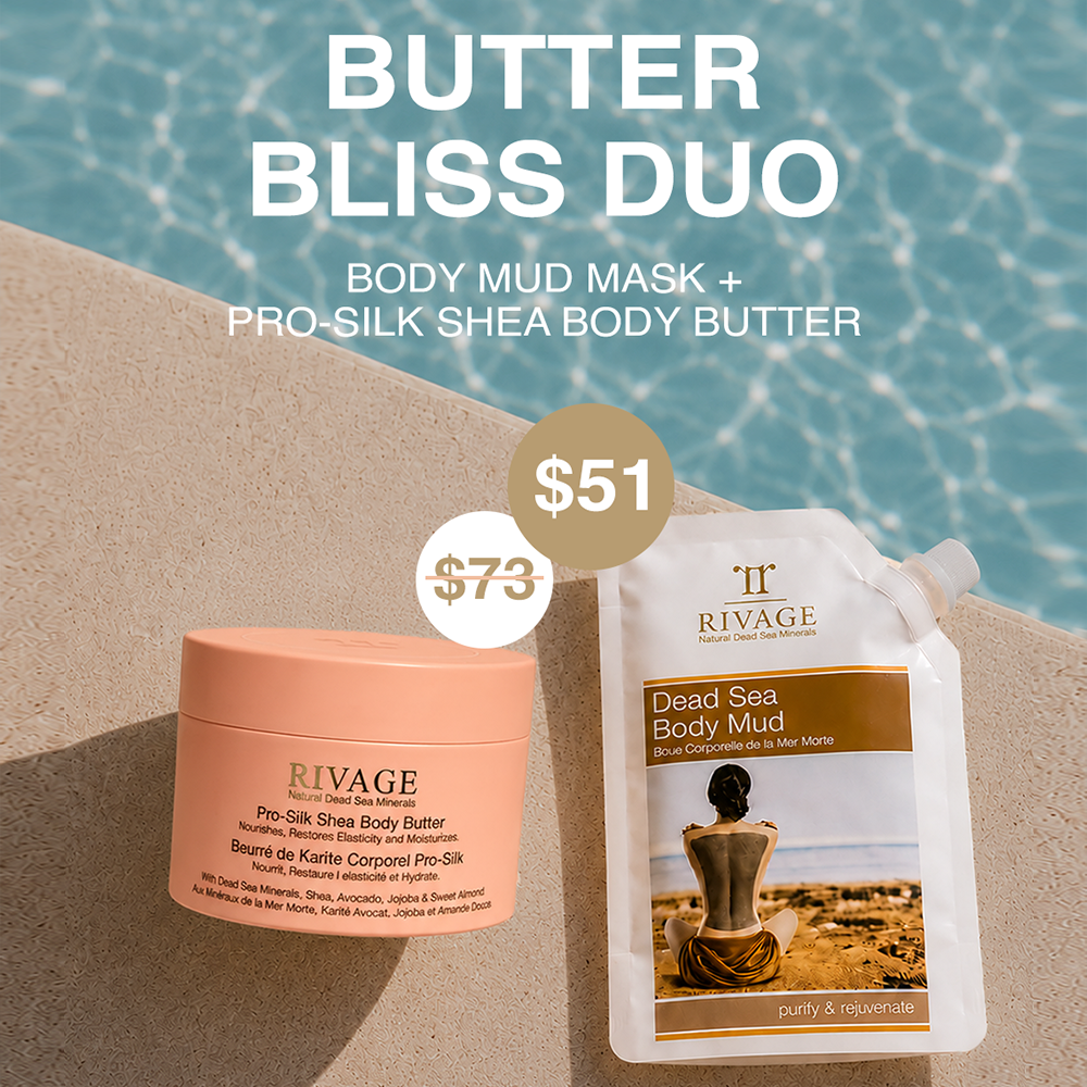 Rivage Pro-Silk Shea Butter and Dead Sea Body Mud summer glow bundle