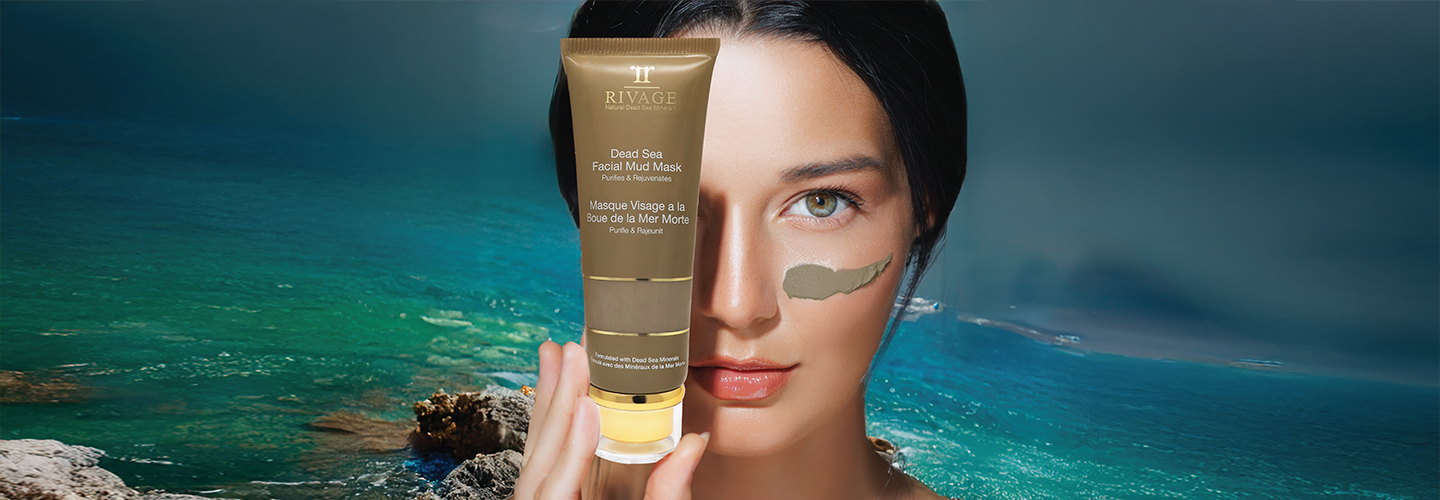 Rivage Dead Sea Facial Mud Mask tube with mineral-rich formula for deep cleansing, detoxifying pores, and purifying the skin
