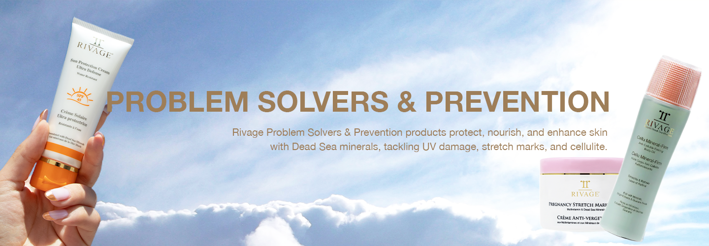 Rivage problem solving skincare collection banner for targeted skin concerns