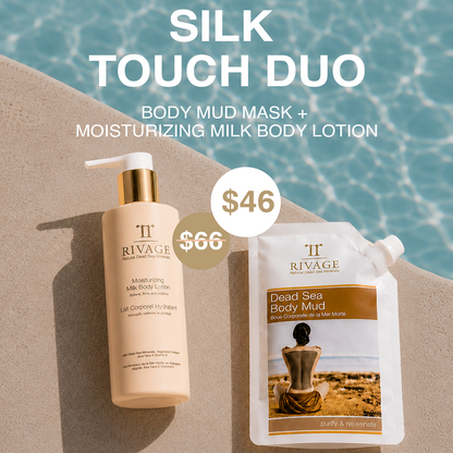 Rivage Moisturizing Milk Body Lotion and Dead Sea Body Mud Mask bundle for summer glow